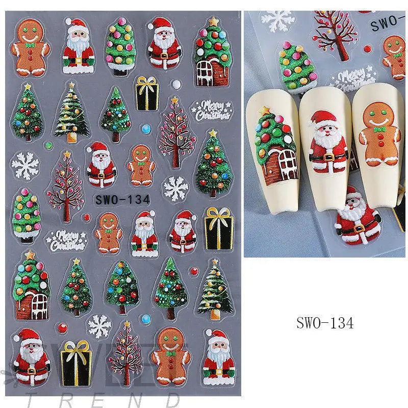 1Pcs 5D Gingerbread Man Snowflake Nail Stickers Christmas Pine Tree Cake Self-Adhesive Nail Decal Winter DIY Manicure Supplies