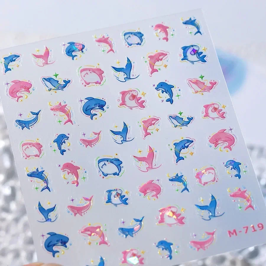 Magical Blow Bubbles Goldfish Bunny Rabbit Cat Kitten Shape Shiny Dreamy Bubbles 5D Nail Art Decorations Sticker Manicure Decal