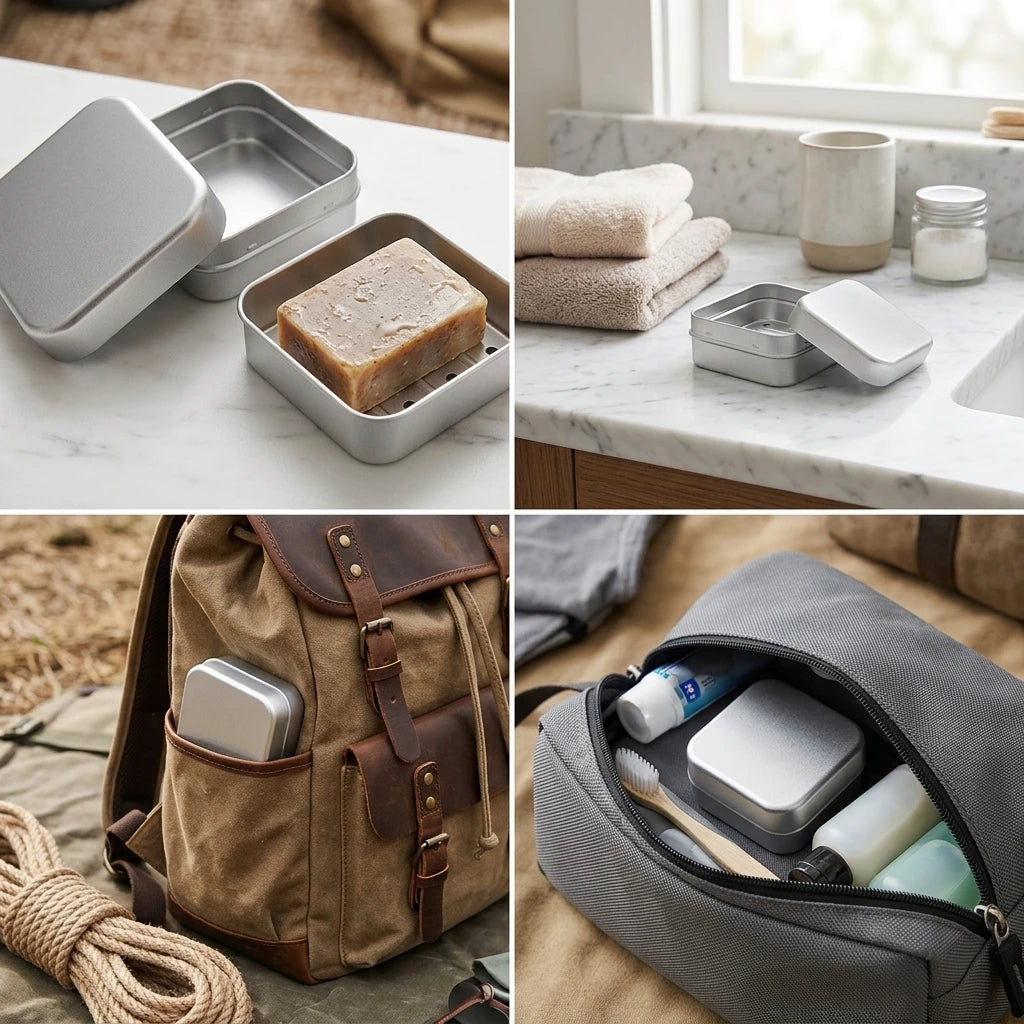 Travel Soap Case Aluminum Soap Box Double Layer Draining Holder Portable Rectangular Dish for Camping Hotel Bathroom Gear