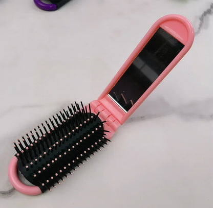 Portable Travel Folding Hair Brush With Mirror Compact Pocket Size Comb ABS Heat-Resistant Folding Comb Portable Dual-Use