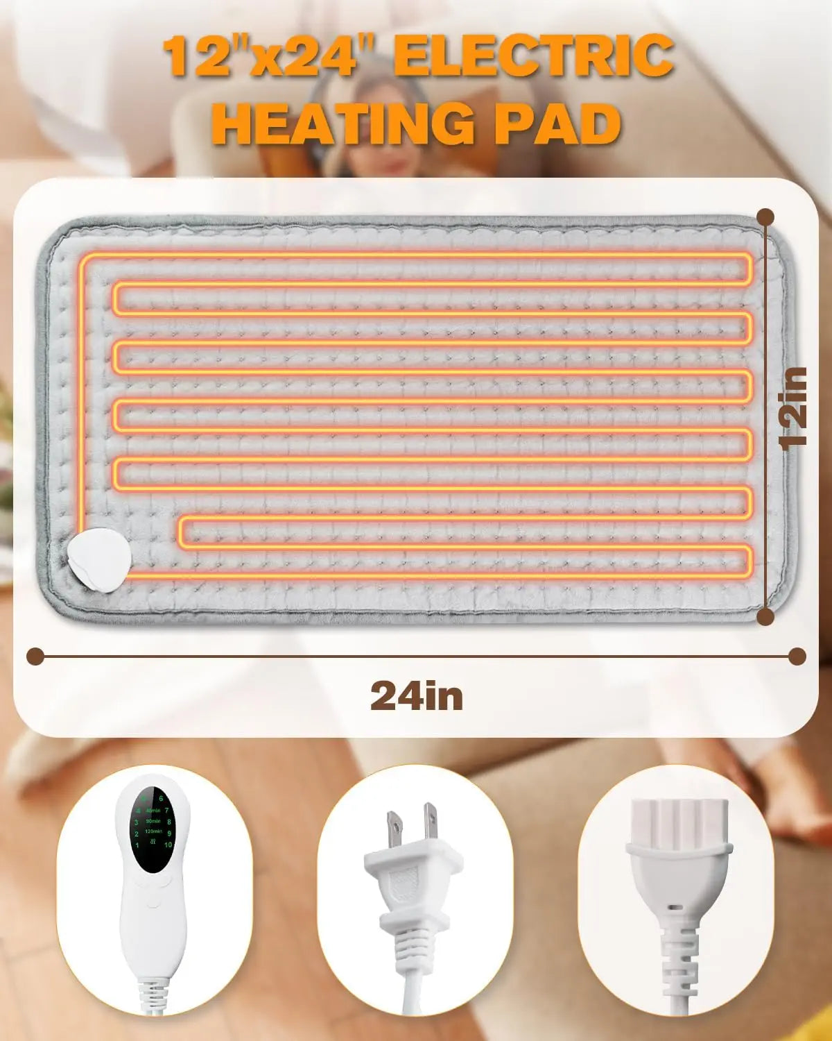 Electric Heating Pad for Period Cramps & Back Pain Relief, Portable Heat Pad with 10 Settings, ETL Certified
