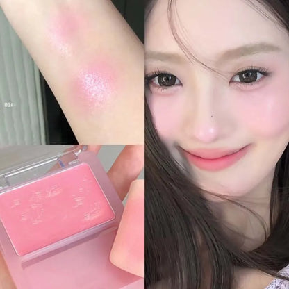 Orange Pink Blusher Plate with Puff Water Gloss Blush Cream Makeup Lasting Moisturizing Cheek Tint Rouge Portable Blush Cosmetic