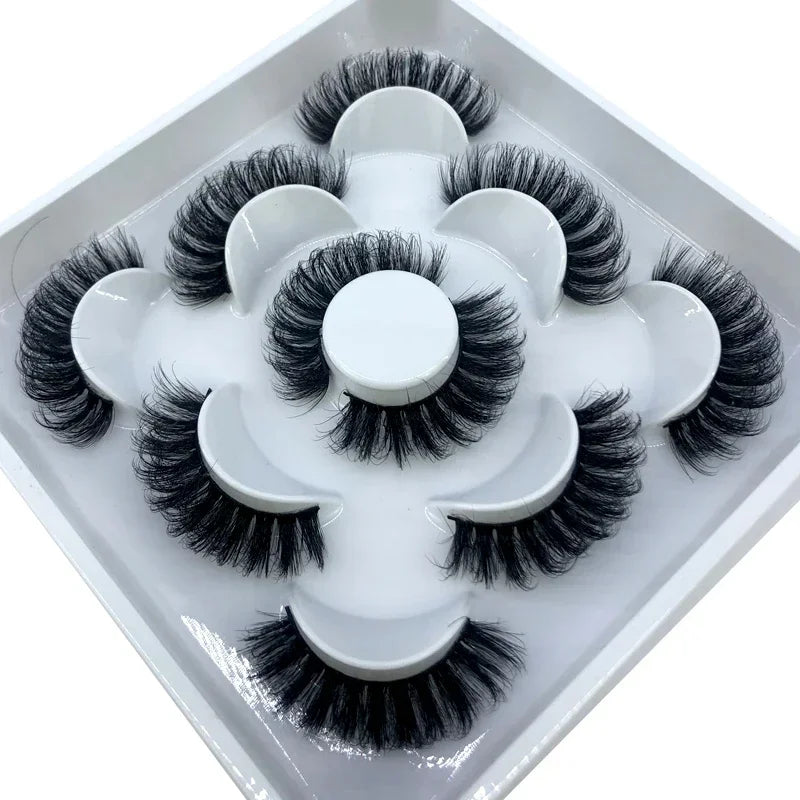 AMSDCN 5 Pairs 3d Mink Dramatic Volume Lashes Bulk Faux Thick Long Wispy Natural Mink Lashes Pack Short Wholesales Natural False