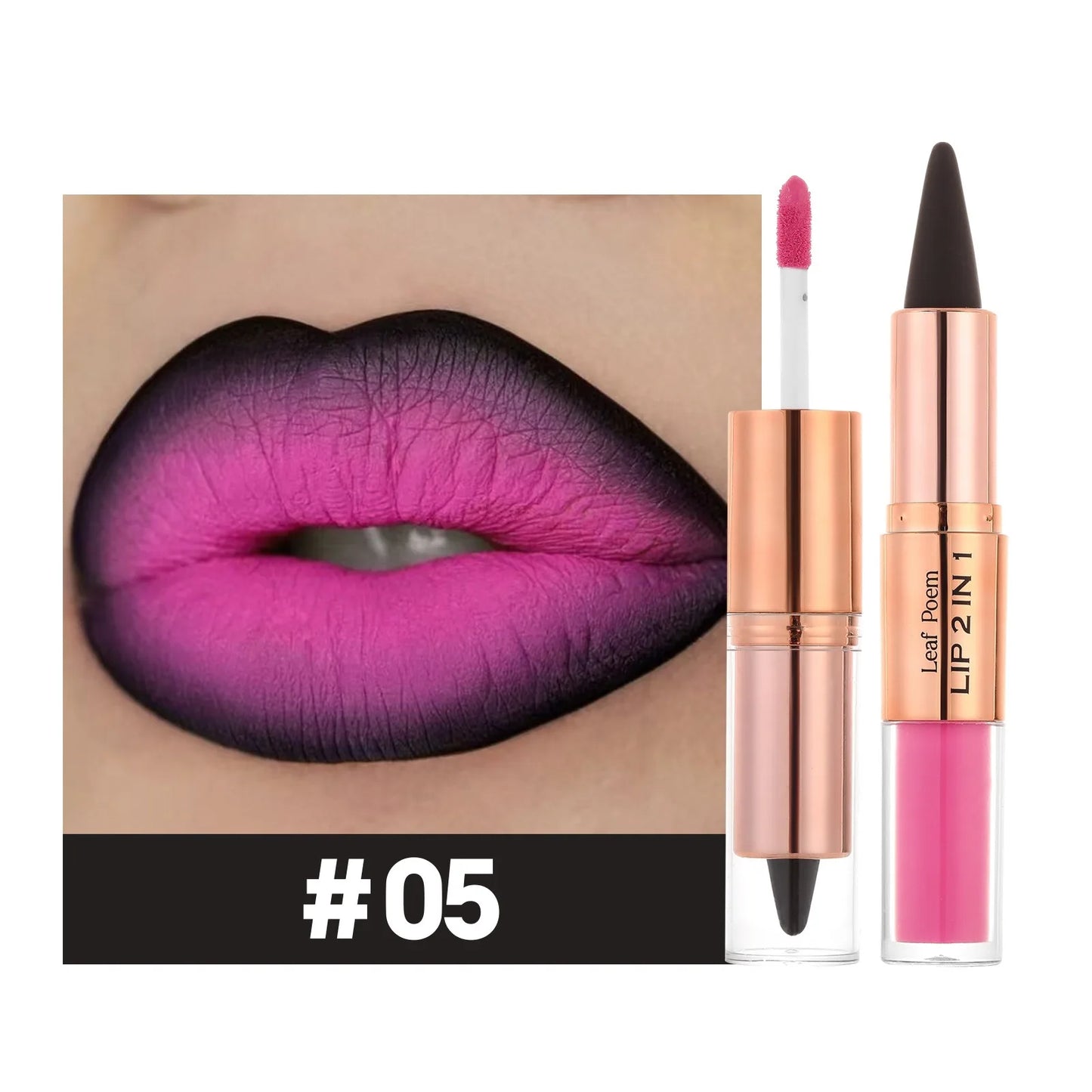 2IN1 Tapered Tip Lip Liner & Lipstick Gradient & Velvet Matte Finish Pearly Waterproof Non Stick Cup Liquid Lip Color Makeup Set