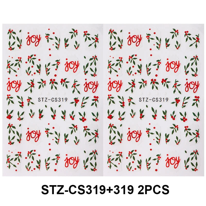 2pcs Christmas Holly Nail Art Stickers Xmas Flower Leaf Designs Jolly New Year Winter Adhesive Decals Sliders Decoration