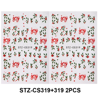 2pcs Christmas Holly Nail Art Stickers Xmas Flower Leaf Designs Jolly New Year Winter Adhesive Decals Sliders Decoration