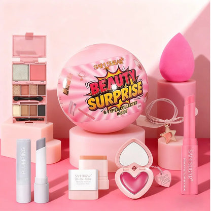 7PCS Christmas Mini Makeup Set - Lipstick Concealer Blush Puff 5-In-1 Palette Creative Ball Packaging For Daily Beginners Holida