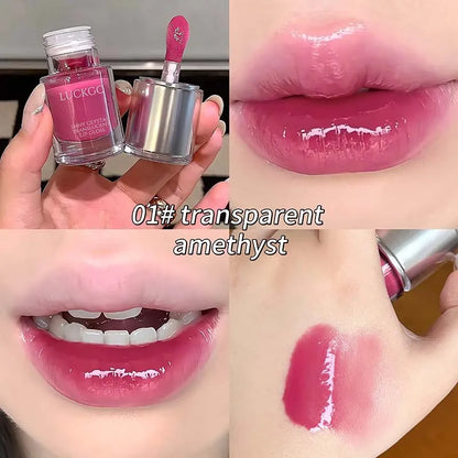 Shining Crystal Clear Lip Gloss Moisturizing Mirror Lip Glaze Long-Lasting Non-stick Cup Transparent Purple Water Light Lip Oil
