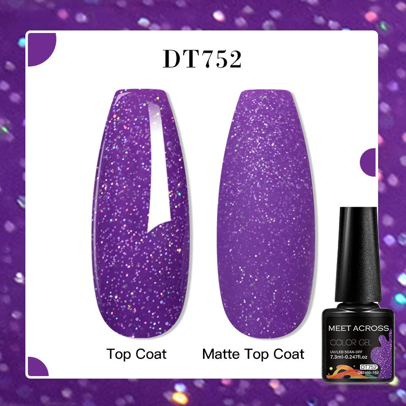 MEET ACROSS 160 Colors 7.3ml Gel Nail Polish Vernis Glitter Sparkly Semi Permanent Soak Off LED UV Gel Varnish Nail Art Manicure