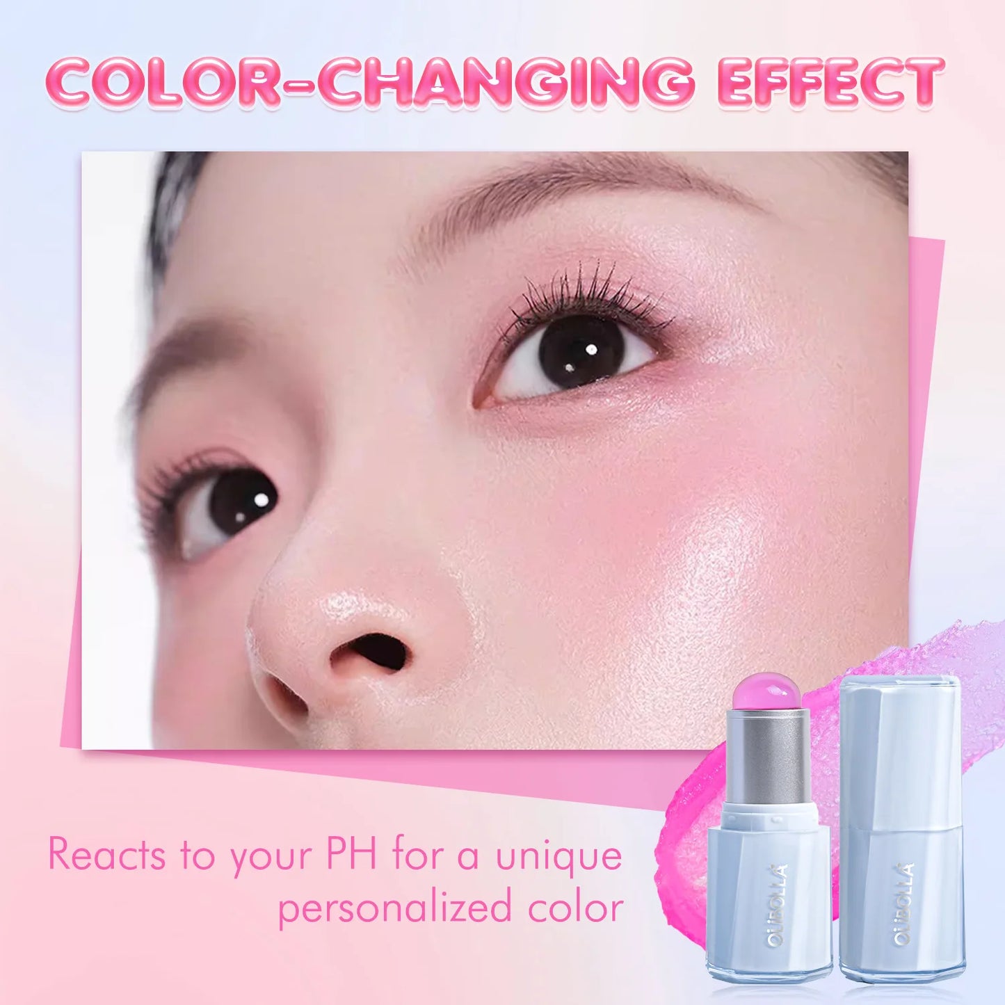 Color Changing Blush Stick, Heat-Activated Jelly Touch that Melts Smoothly, Creates Fresh Dewy Glow with Hydrating Cream Texture