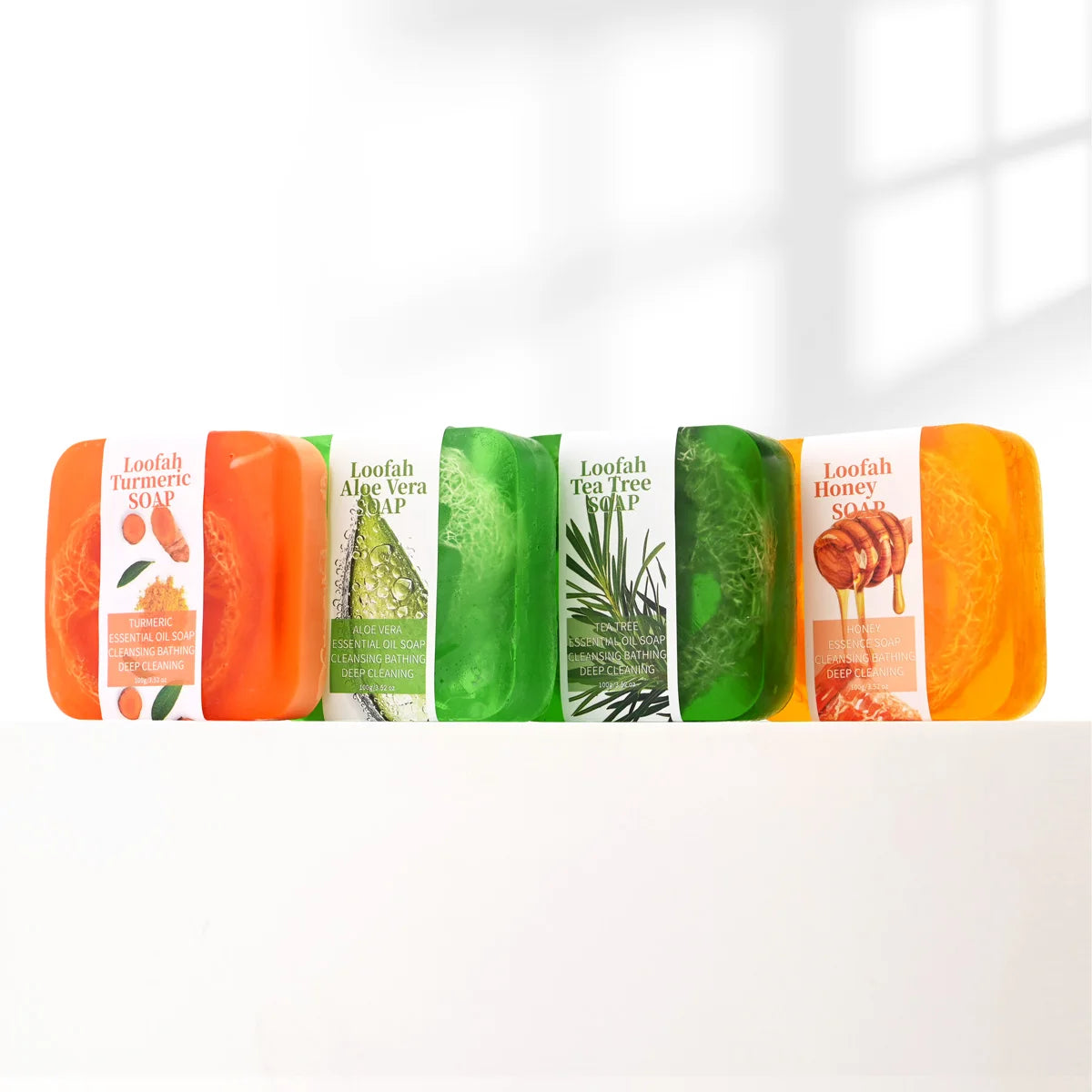 S+100g Natural Organic Rose Silk Gourd Network Oil Soap Lemon Whitening Face Body Wash Bar Loofah Soap