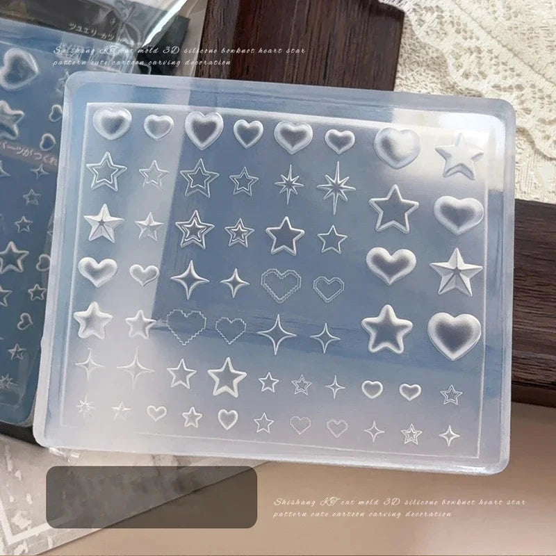 3D Silicone Flower Nail Carving Mold Acrylic Bowknot Floral Stamping Plate Nails Stencils Blossom DIY Clay Mold Nail Template