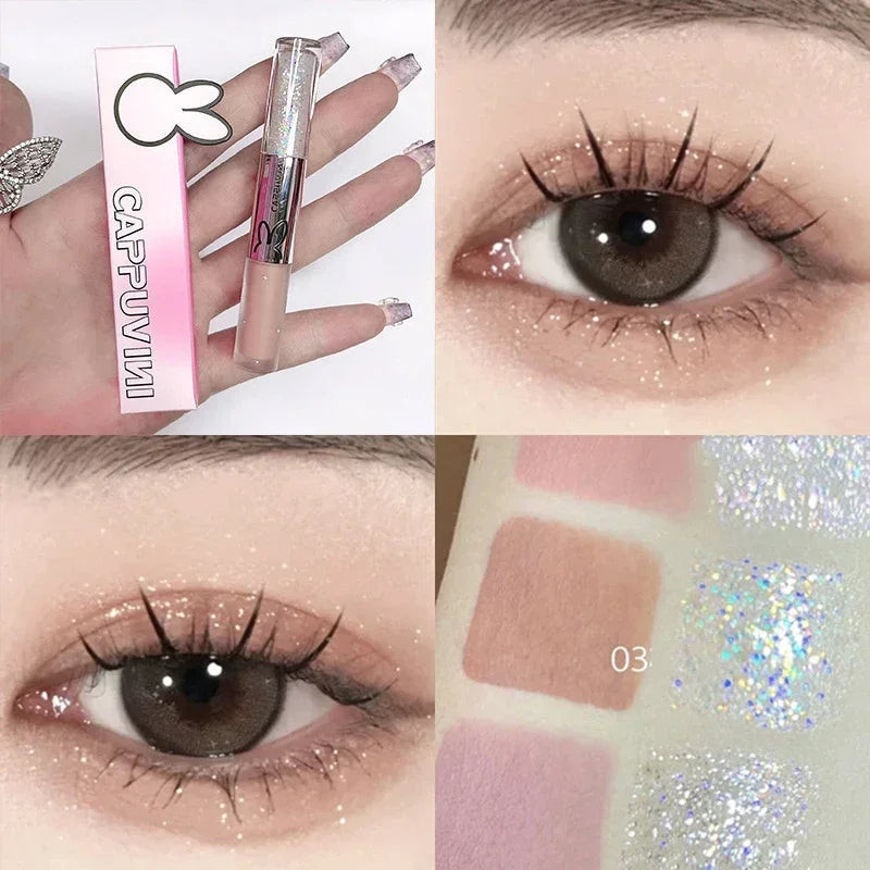 3pcs/1pcs Double Head Liquid Eyeshadow Pretty Cyan Blue Glitter Diamond Eye Shadow Shimmer Matte Natural Waterproof Eye Makeup