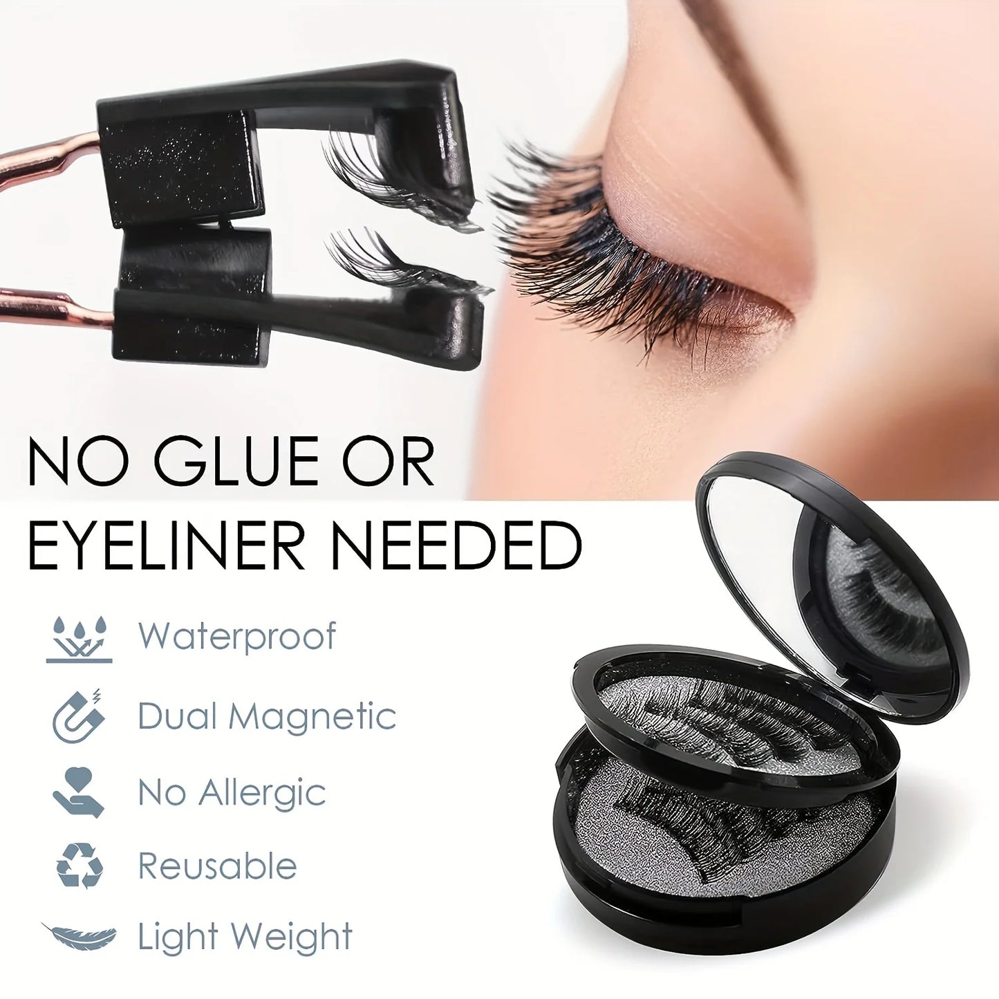 8pcs Magnetic Eyelash Kit Natural False Lashes Waterproof Eyelashes Extension Kit Reusable Wispy False Eyelashes Makeup Tools