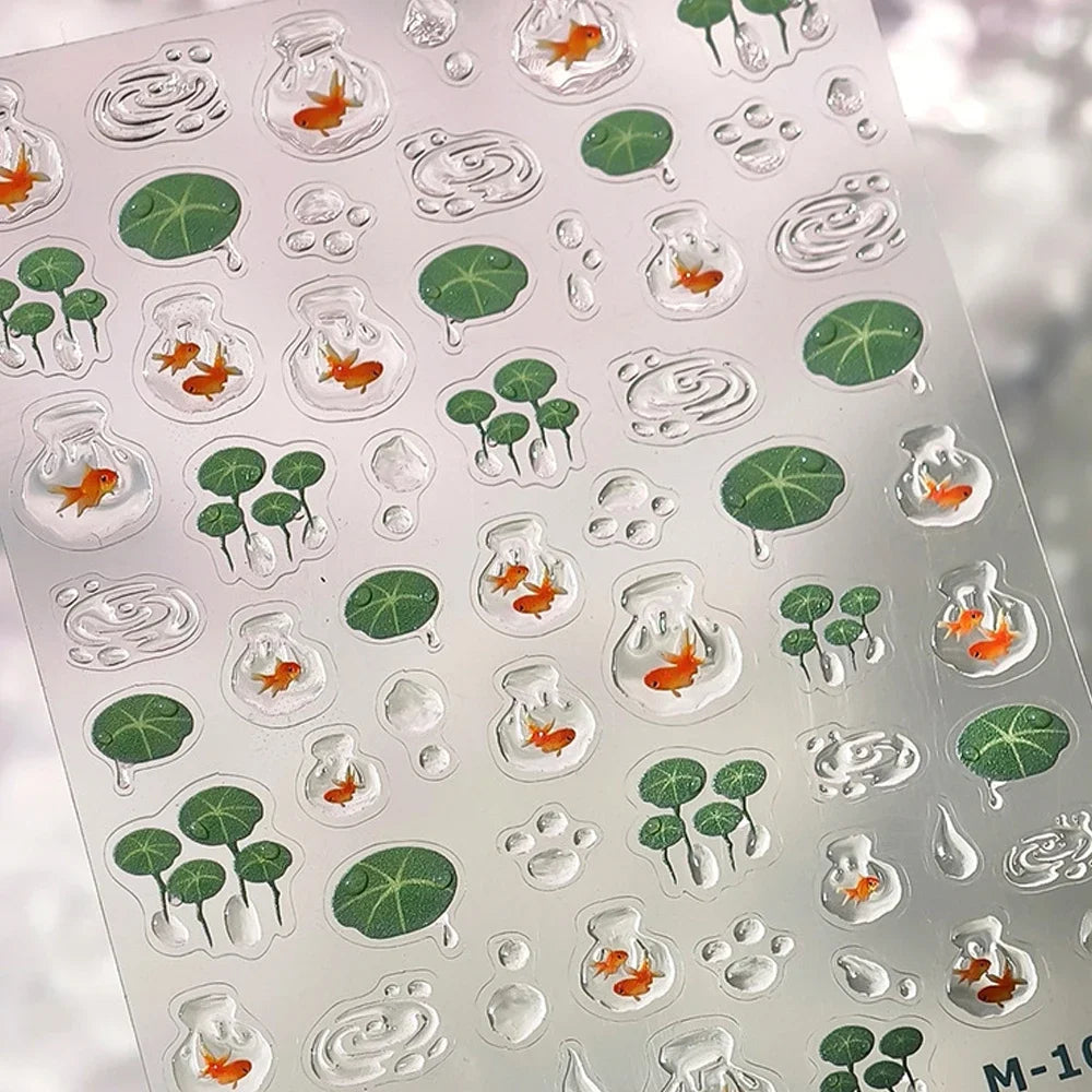 Magical Blow Bubbles Goldfish Bunny Rabbit Cat Kitten Shape Shiny Dreamy Bubbles 5D Nail Art Decorations Sticker Manicure Decal