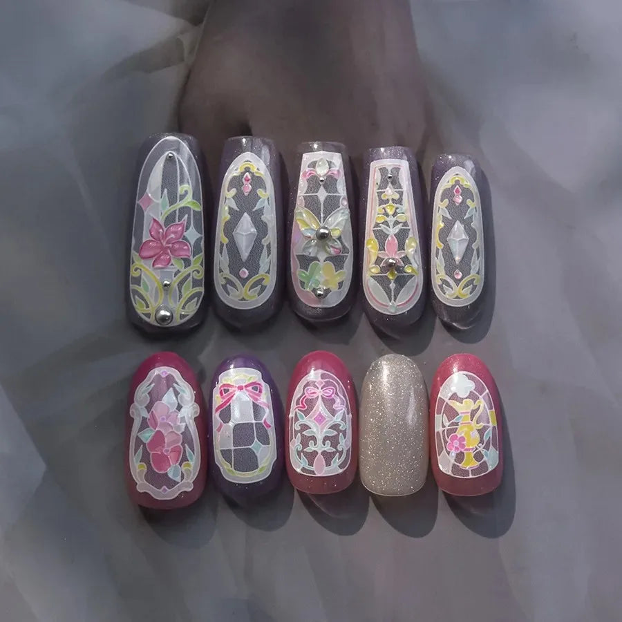 1piece 5D glass fragment nail sticker high quality stained glass window grille design glitter art decoration design nail sticker