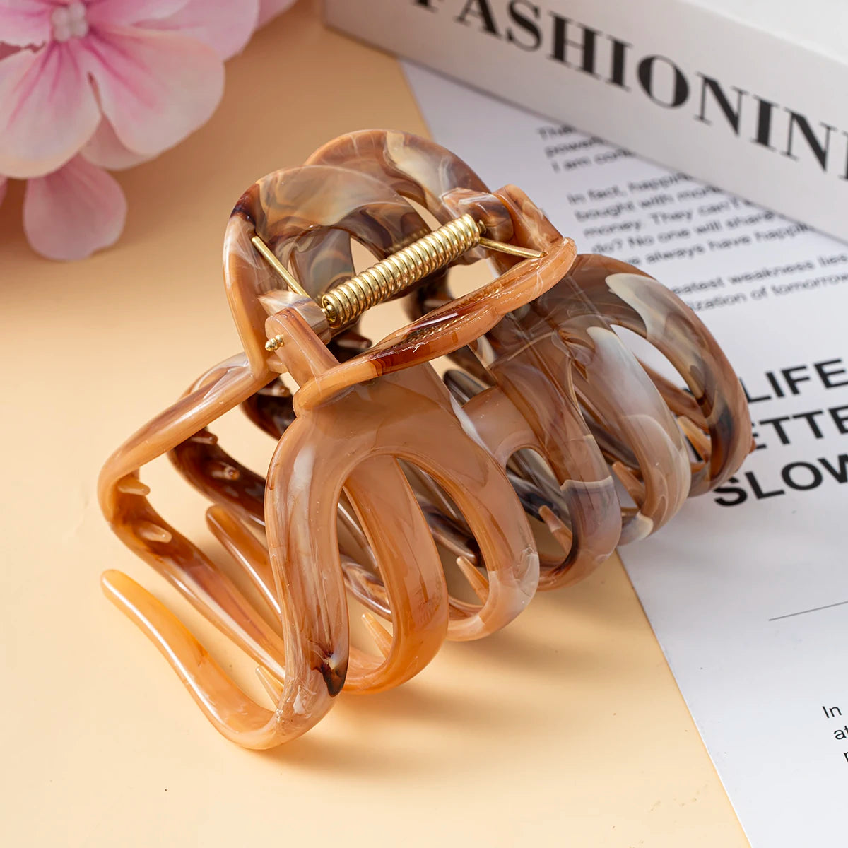 New Large Marble Stripes Pumpkin Hair Claws Crab Hairpins For Women Sweet Hair Clip Barrettes Headband Hair Accessories Styling