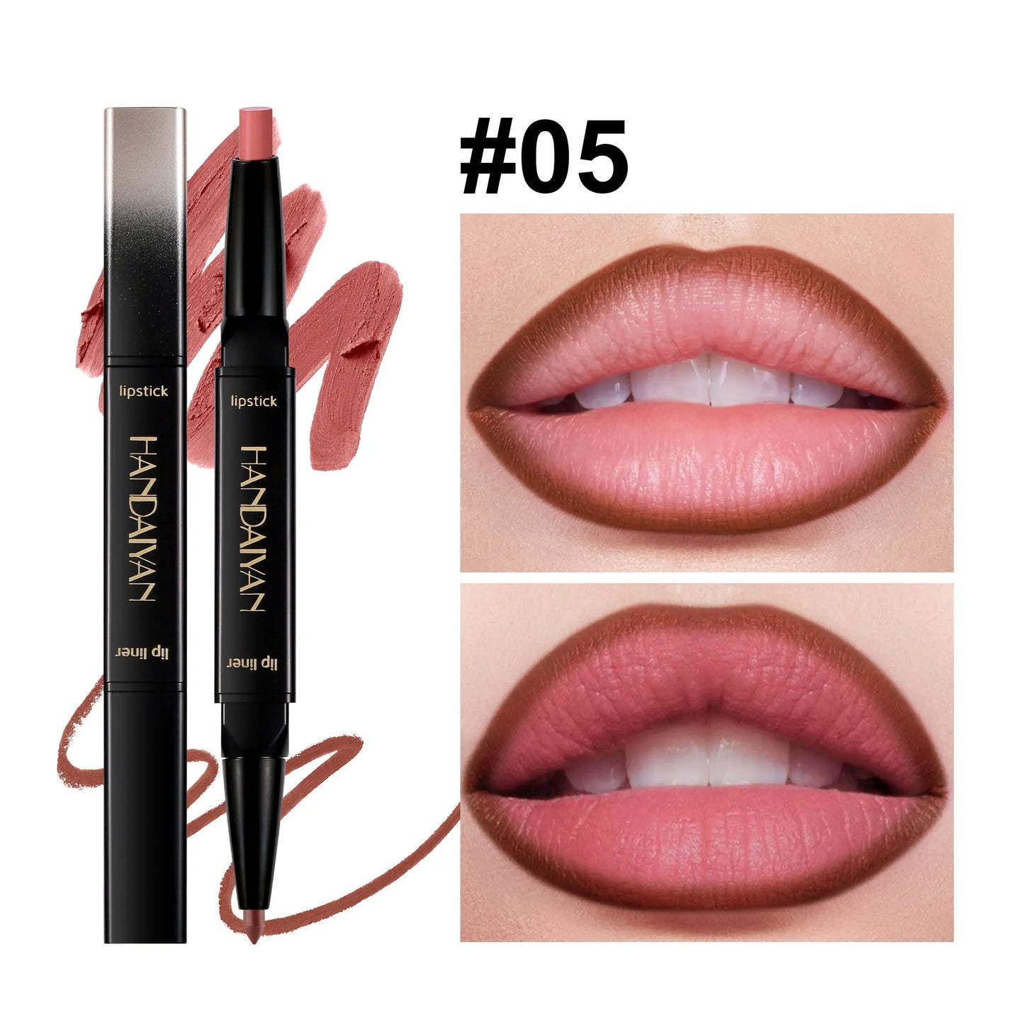 HANDAIYAN 2 in 1 Double-end Matte Lipstick Pencil Lipliner Waterproof Long Lasting Matte Lip Liner Pen 6 Colors Lipsticks Makeup