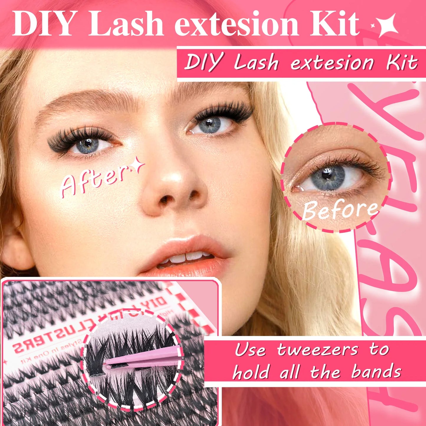 30D40D50D80D DIY Eyelash Extension Kit with Tweezers, Glue and Seal Reusable Single Eyelashes for Party Stage Festival Eye Makeu
