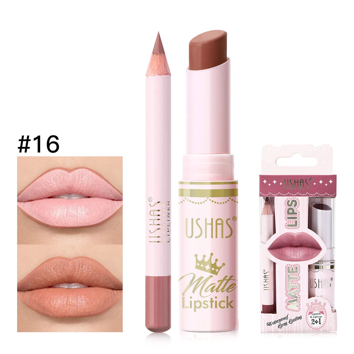 USHAS 2 In 1 Lipstick&Lip Liner Set, 18 Color Matte Nude Color Lipstick, Moisturizing and Long-Lasting, Perfect Lip Cosmetic