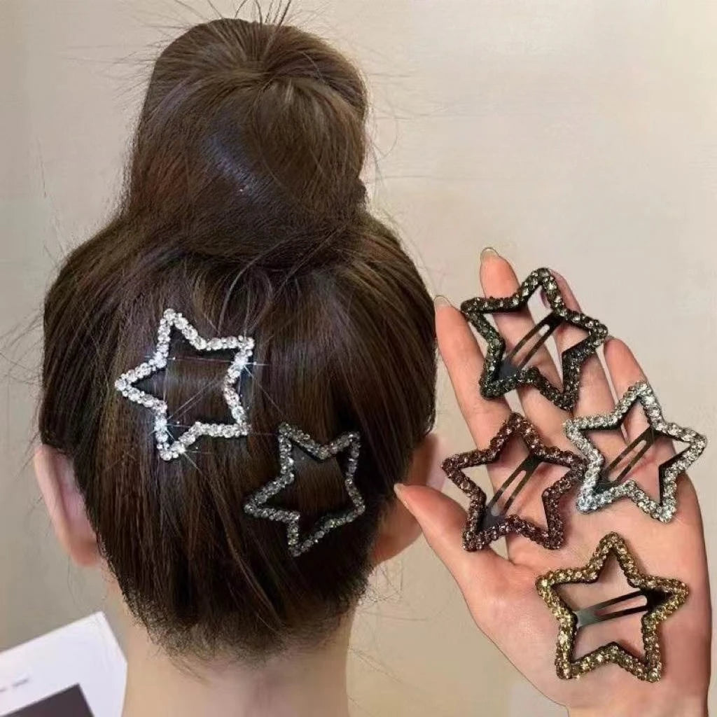 4pcs Full Diamond Five-pointed Star Back Head Hairpin Broken Hair Finishing Headdress Grab Clip Rhinestone Hairp