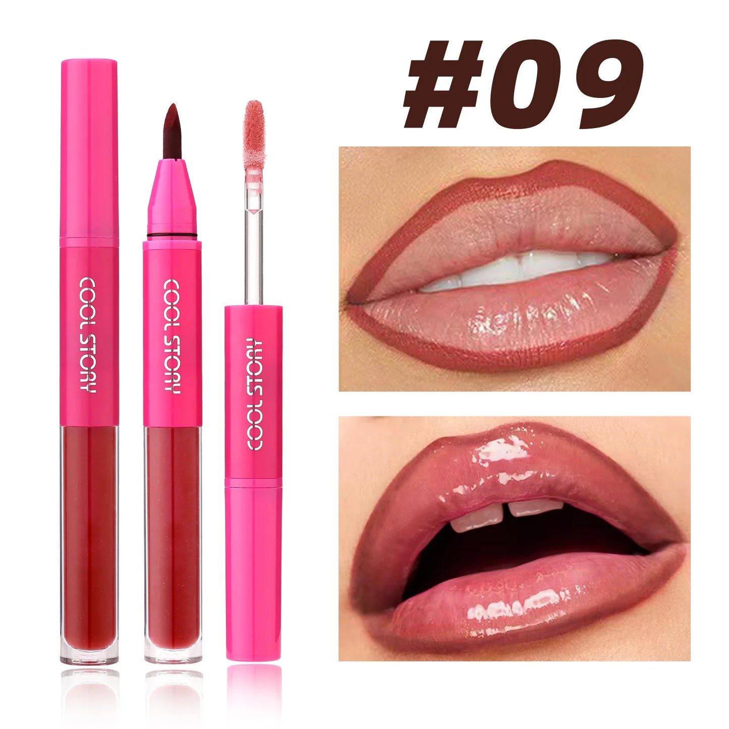 2 in 1 Matte Lip Liner Mirror Lip Gloss Waterproof Plumping Stain Hydrating Shiny Transparent Lip Oil Jelly Lips Contour Makeup