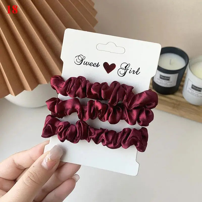 3Pcs/Set Smooth Silky Hair Scrunchies Women Ponytail Holders Rubber Bands Hair Ties Silk Satin Solid Color Small Intestine Ring