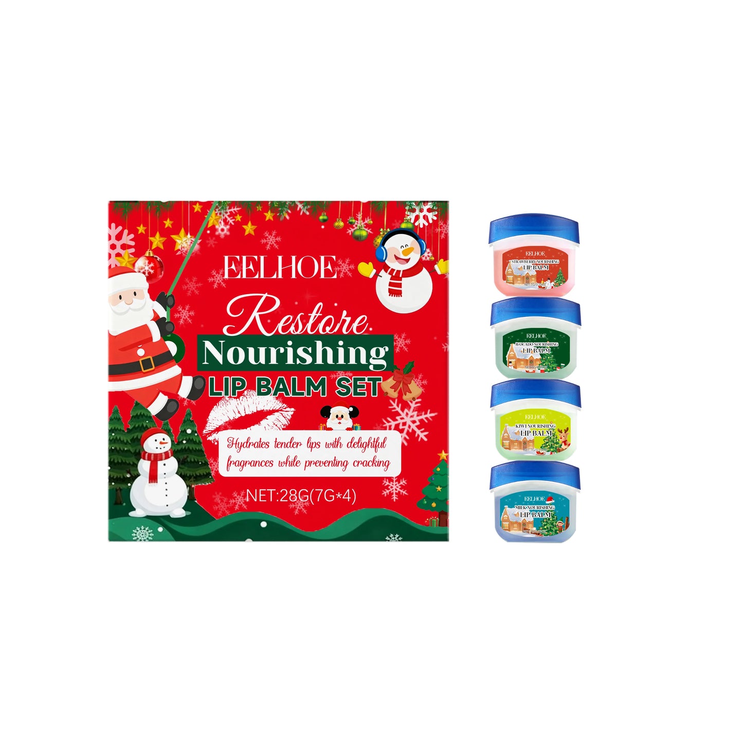 10PCS/Box Christmas Lip Moisturizing Set Deep Moisturizing Lip Color Brightening Plump Lip Care Gift Set for Women Girls