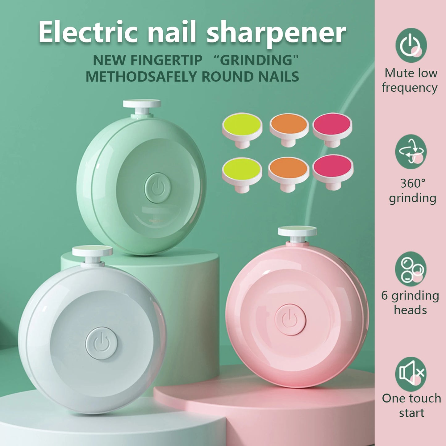 Baby Nail Trimmer Electric Baby Nail Clippers Safe Baby Nail File Kit with 3/6 Replacement Pads Trim Polish Grooming Kit