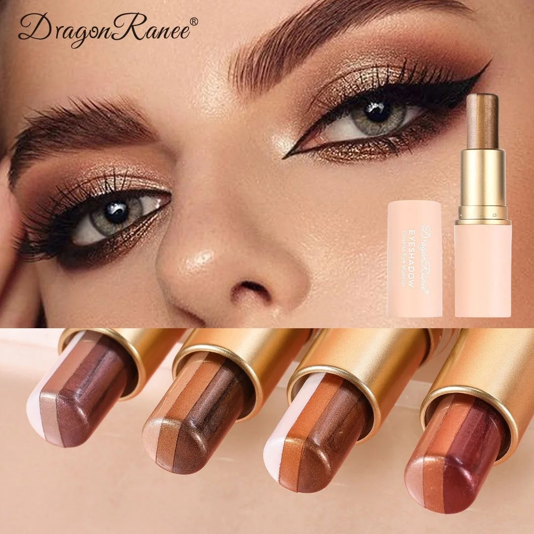 3-in-1 Eyeshadow Stick Lazy Tricolor Gradient Shimmer Eye Shadow Highgloss Quick Application Smudge Proof Waterproof Cosmetics