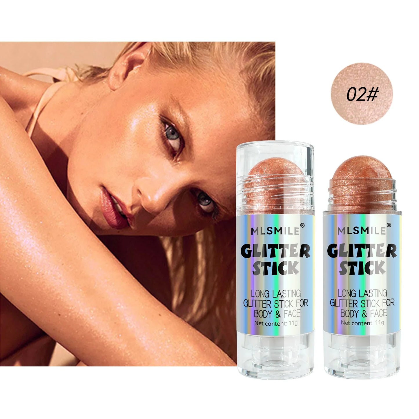 3D Highlighter Bar Shimmer Glitter Stick Long-Lasting Face Contour Bronzer Cream Body Makeup Brightening Cosmetic Stick co:02