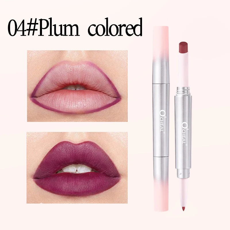 Matte Lip Liner Lipstick 2 In 1 Pen Long Wearing Non Transfer Sexy Red Rotating Double Headed Makeup Cosmetics