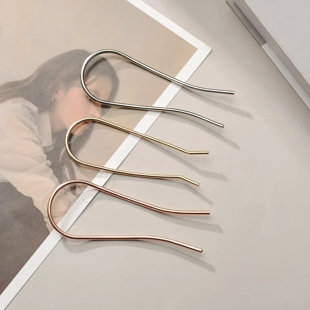 Metal U Shape Hairpins Simple Hair Sticks Women Girls Silver Gold Shell Enamel Hairpin Alloy Hair Clip Headwear Hair Accessories