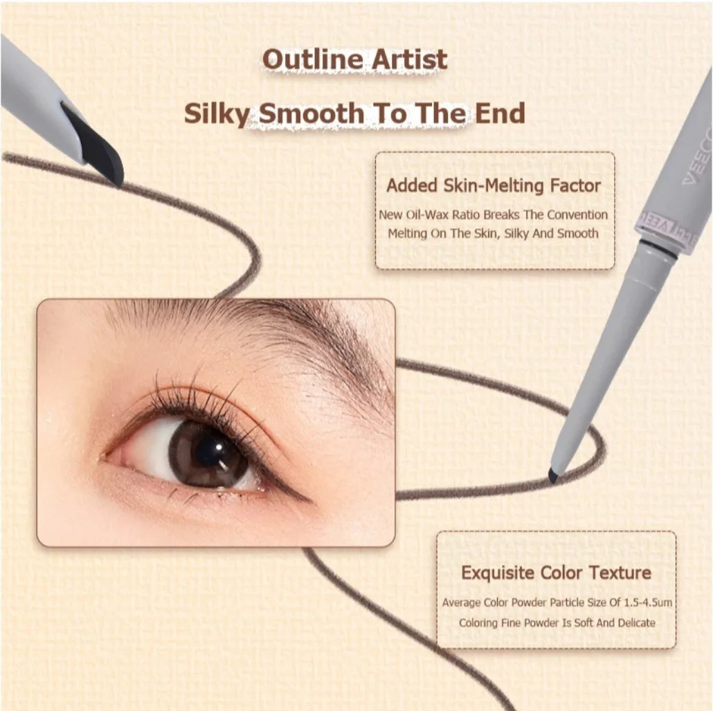 VEECCI Eyeliner Pencil Double-ended Built-in Blade Brush Color-locking Long-lasting No Smudging 50mg Eye Makeup Cosmetics