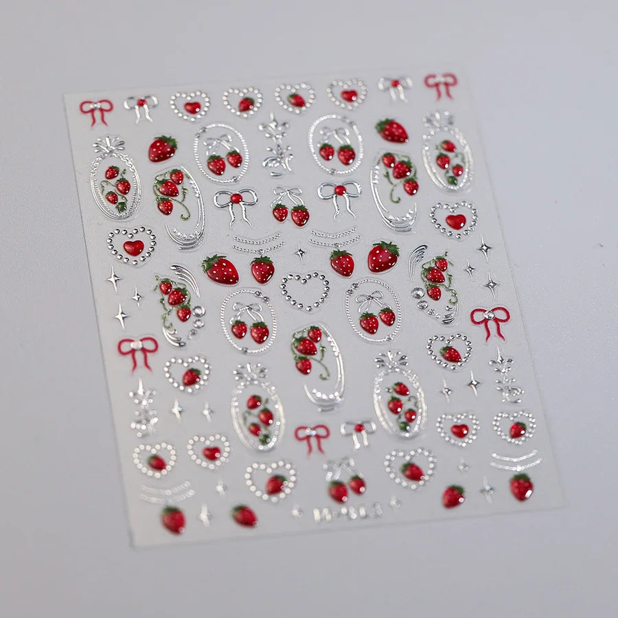 1pcs Cute Small Cat Claw Cherry Nail Art Charms Stickers Shiny 5D Jelly Cherry Pudding Bows Design Adhesive Sliders Nail Decals