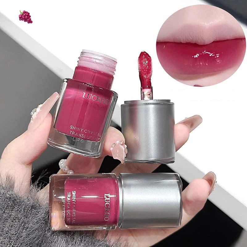Shining Crystal Clear Lip Gloss Moisturizing Mirror Lip Glaze Long-Lasting Non-stick Cup Transparent Purple Water Light Lip Oil