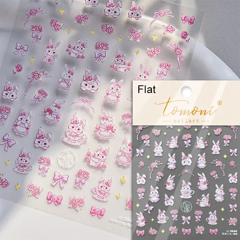 1piece 5Dcute tulip flower nail stickers high quality self-adhesive embossed nail art decals for girls summer decoration sticker