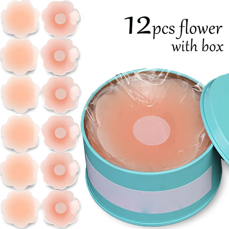 With Box Silicone Nipple Cover Reusable for Women Breast Petals Lift Invisible Bra Pasties Adhesive Bra Pads Sticker Patch