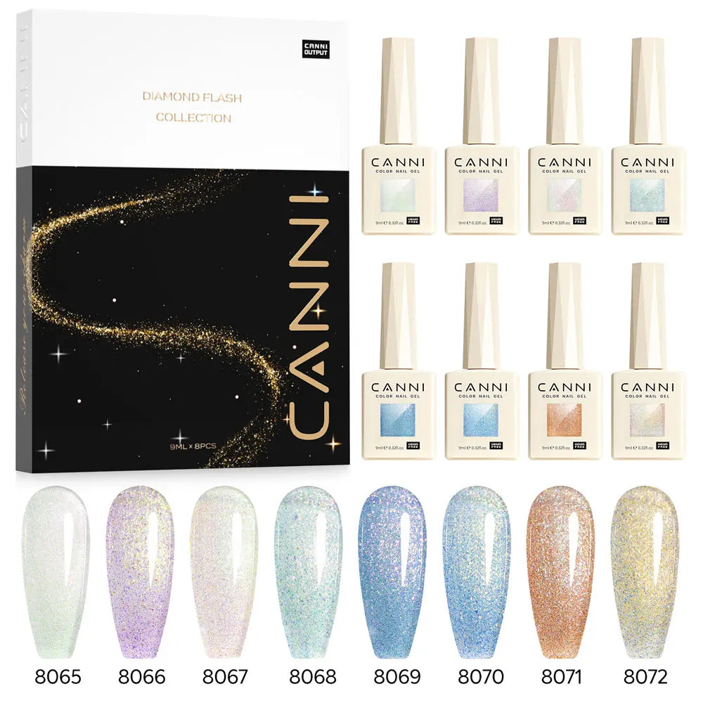 CANNI Gel Nail Polish Glitter Diamond Sparkle Color Collection Gorgeous Color HEMA FREE Soak Off UV LED Semi Permanent AurorGel