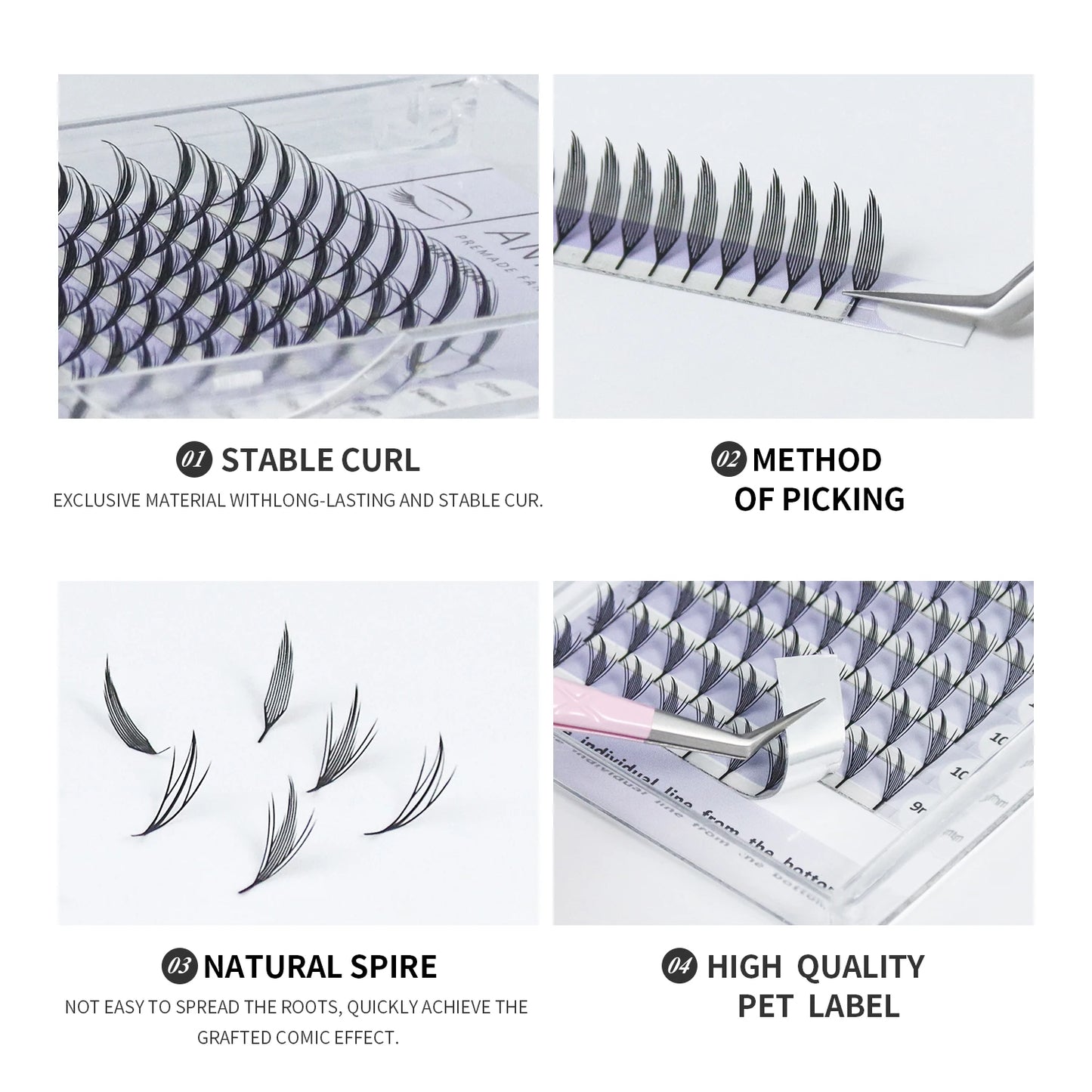 ANNAFRIS Comic Spire Eyelash Extension Premade Fans Natural Cashmere Manga False Eyelash Natural Soft Feather Shape Pteris Lash