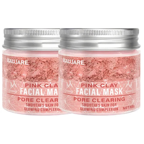 Pink Clay Facial Mask: Pore Clearing, Removes Dirt, Smooths Skin, With Collagen/Biotin for Glowing Complexion