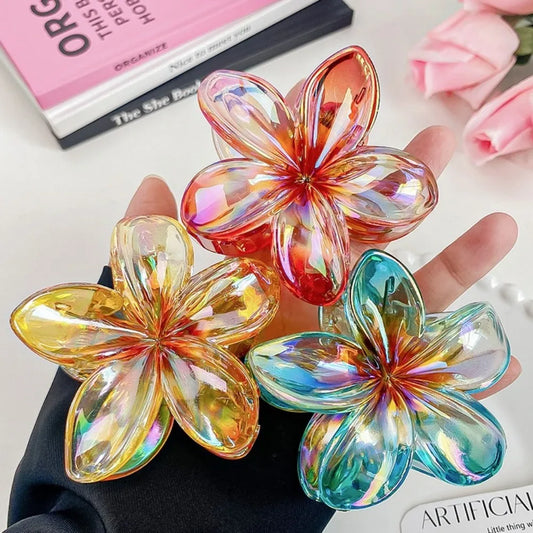 Bohemia Egg Flower Flower Hair Clips Fashion Flower Shape Headwear Shark Clip Plastic Colorful Flowers Claw Vacation