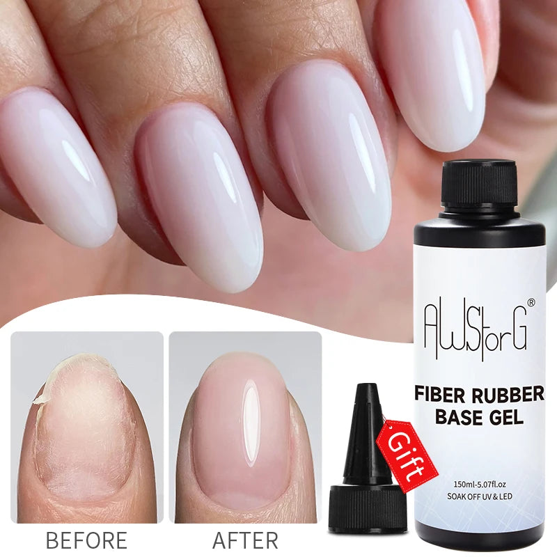 AWStorG 150ml Fiber Rubber Base Nail Repair Fix Crack Gel For Broken Nails Quick Building Construction Semi-permanent Varnish