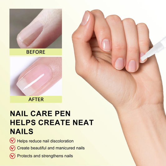 Lemon Nail Care Pen 4ml - Tea Tree & Castor Oil Formula for Discolored Nails, Strengthens & Protects, Cuticle Treatment