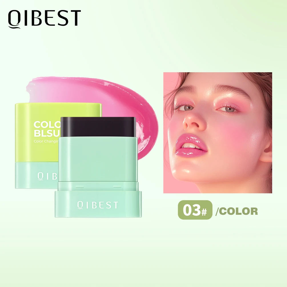 QIBEST 3 Colors Jelly Blush Stick Lip Balm Eyes 3-in-1 Multi-Use Matte Blush Moisturize Brighten Lipstick Watercolor Cosmetics