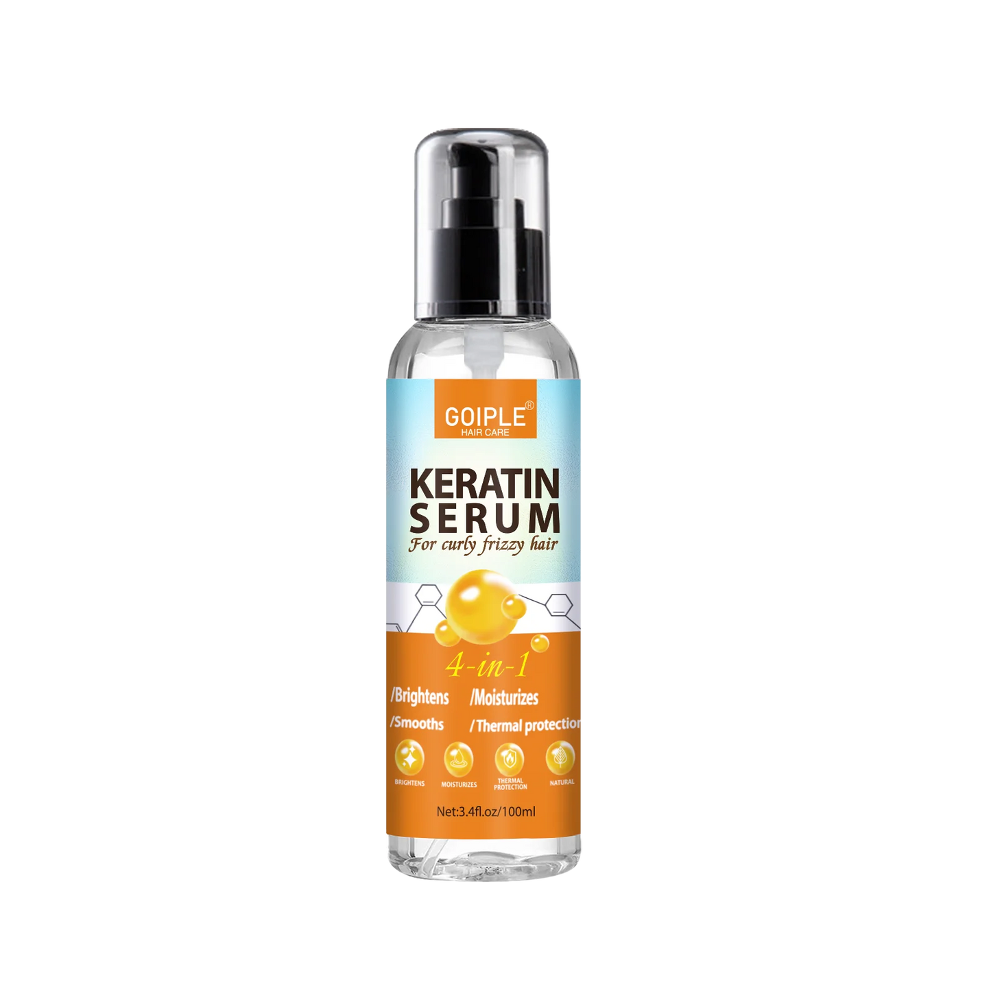 GOIPLE 4 in 1 Water-Based Keratin Serum Moisturizer Repair Dry Damaged Hair Smooth Control Frizz Oil Essence for Curly Frizzy