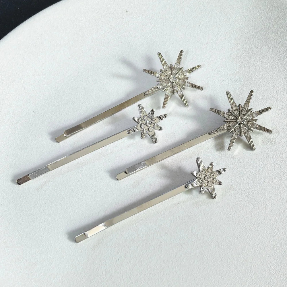 Wedding Bride Hair Clip Pins Set Metal Crystal Starburst Hairpins Luxury Bridal Hair Barrettes Fashion Hair Accessories