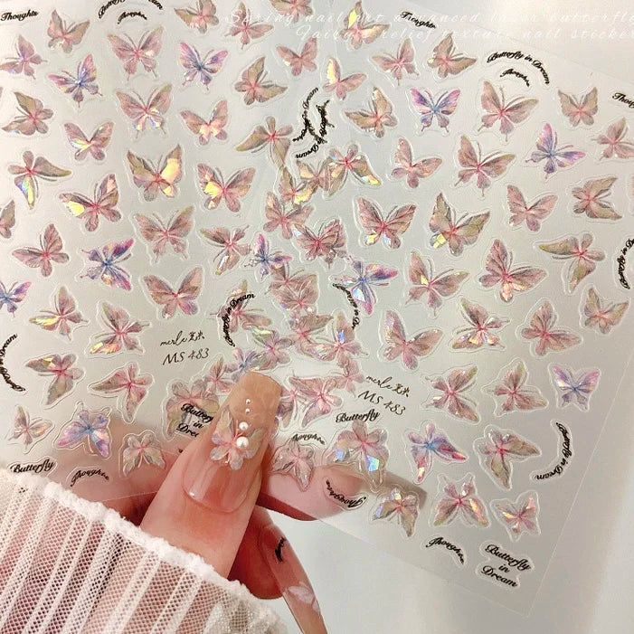 Golden Thread Butterfly Jelly Series Nail Art Stickers High Quality New Bronzing DIY Manicure Decal Decoration