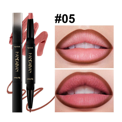 2 In 1 Matte Lipstick Pencil Double Head Lip Liner Pen Red Nude Long Lasting Waterproof Lady Charming Lip Pencil Makeup Tools