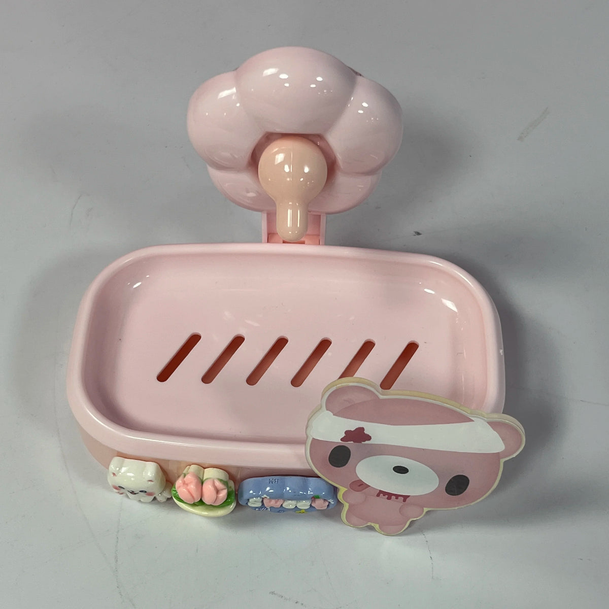 Cute Cartoon Bear Cat Tulip Adhesive Soap Box No Drill Glue Mount Drain Soap Holder Bathroom Wall Soap Dish